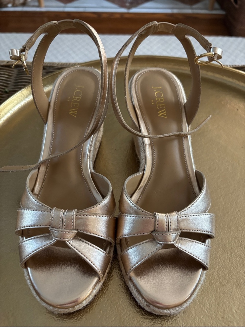 J. Crew Factory Gold Knot-Front Espadrille Wedge Sandals